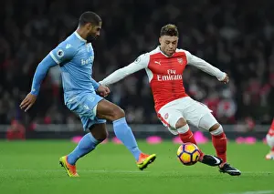 Arsenal V Stoke City 2016-17 Prints: Alex Oxlade-Chamberlain Outmaneuvers Glen Johnson in Arsenal's Victory over Stoke City