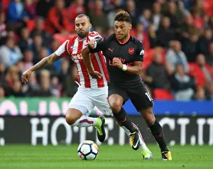 Stoke City V Arsenal 2017-18 Prints: Alex Oxlade-Chamberlain Outmaneuvers Jese: Stoke City vs Arsenal, Premier League 2017-18