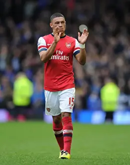Everton Prints: Alex Oxlade-Chamberlain Salutes Arsenal Fans: Everton vs Arsenal, Premier League 2013/14