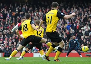 Arsenal v Blackburn Rovers 2011-12 Collection: Alex Oxlade-Chamberlain Scores Arsenal's Fourth Goal Against Blackburn Rovers, February 2012