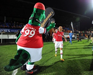 Arsenal Ladies V Birmingham City - WSL League Cup Final 2012-13 Prints: Alex Scott's Thrilling High-Five Moment with Arsenal Mascot Gunner Before Arsenal Ladies FA WSL Continental Cup