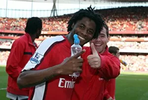 Arsenal v Stoke City 2008-09 Collection: Alex Song and Amaury Bischoff (Arsenal) after the match