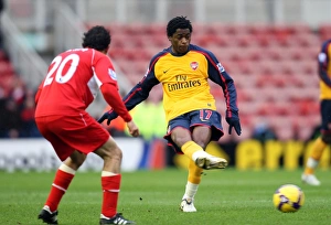 Middlesbrough v Arsenal 2008-09 Collection: Alex Song (Arsenal) Julio Arca (Middlesbrough)