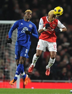 Arsenal v Everton 2010-11 Gallery: Alex Song (Arsenal) Louis Saha (Everton). Arsenal 2: 1 Everton, Barclays Premier League