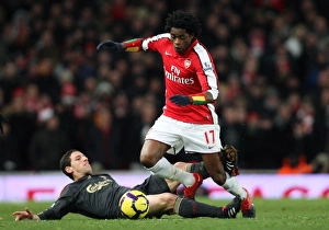 Arsenal v Liverpool 2009-10 Gallery: Alex Song (Arsenal) Maxi Rodriguez (Liverpool). Arsenal 1: 0 Liverpool. Barclays Premier League
