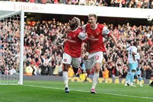Arsenal V West Ham United 2010-11 Prints: Alex Song celebrates scoring the Arsenal goal with Nicklas Bendtner. Arsenal 1