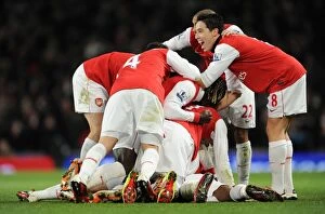 Arsenal v Chelsea 2010-11 Gallery: Alex Song celebrates scoring Arsenals 1st goal with his team mates including Samir Nasri