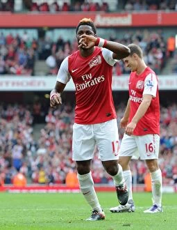 Arsenal v Bolton Wanderers 2011-12 Collection: Alex Song celebrates scoring Arsenals 3rd goal. Arsenal 3: 0 Bolton Wanderers