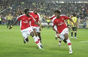 Images Dated 21st October 2008: Alex Song celebrates scoring Arsenals 4th goal with