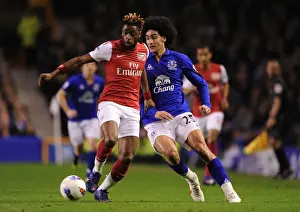 Everton V Arsenal 2011-12 Prints: Alex Song Outmaneuvers Marouane Fellaini: Everton vs