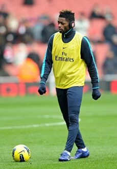 Arsenal v Blackburn Rovers 2011-12 Collection: Alex Song Preparing for Arsenal's 7-1 Victory over Blackburn Rovers