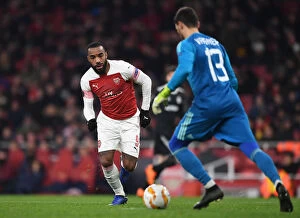 Images Dated 13th December 2018: Alexandre Lacazette in Action for Arsenal against Qarabag in UEFA Europa League