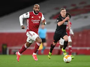 Alexandre Lacazette in Action: Arsenal vs Slavia Praha, UEFA Europa League Quarterfinal at Emirates Stadium (Behind Closed Doors)