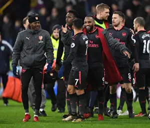 Burnley V Arsenal 2017-18 Prints: Alexandre Lacazette and Alexis Sanchez Celebrate Arsenal's Win Against Burnley