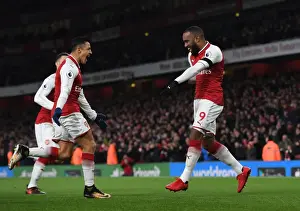 Alexandre Lacazette and Alexis Sanchez Celebrate Goal for Arsenal against Huddersfield Town, 2017-18 Premier League