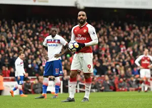 Alexandre Lacazette Awaits Penalty Kick: Arsenal vs Stoke City, Premier League 2017-18