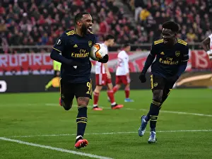 Olympiacos V Arsenal 2019-20 Prints: Alexandre Lacazette and Bukayo Saka Celebrate Arsenal's Goal vs Olympiacos in Europa League