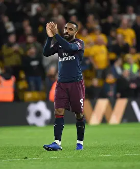 Alexandre Lacazette Celebrates with Arsenal Fans after Wolverhampton Wanderers Victory, 2018-19 Premier League
