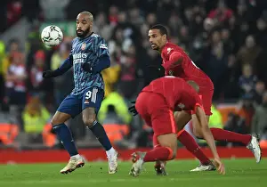 Liverpool V Arsenal Carabao Cup 21-22 Prints: Alexandre Lacazette Faces Off Against Joel Matip in Intense Carabao Cup Clash: Liverpool vs Arsenal