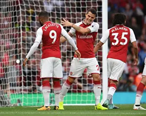 Alexandre Lacazette and Granit Xhaka Celebrate First Goal: Arsenal vs Leicester City, Premier League 2017-18