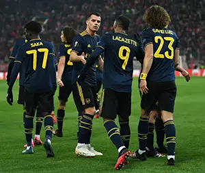 Olympiacos V Arsenal 2019-20 Prints: Alexandre Lacazette and Granit Xhaka Celebrate Goal: Arsenal's Victory Moment vs