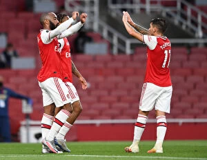 Images Dated 15th July 2020: Alexandre Lacazette Scores First Goal in Empty Emirates Stadium: Arsenal vs