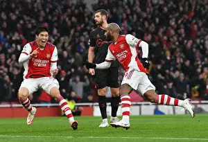 Arsenal V Southampton 2021-22 Prints: Alexandre Lacazette and Takehiro Tomiyasu Celebrate Arsenal's First Goal vs Southampton (Premier League 2021-22)