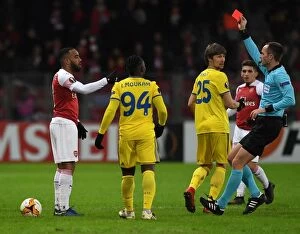 Images Dated 14th February 2019: Alexandre Lacazette's Red Card Marred Arsenal's Europa League Clash Against BATE Borisov