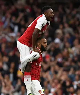 Arsenal V Leicester City 2017-18 Prints: Alexis Lacazette and Danny Welbeck Celebrate First Goals for Arsenal against Leicester City (2017-18)