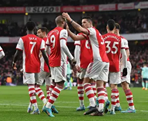 Alexis Lacazette and Granit Xhaka Celebrate Arsenal's Second Goal Against Leicester City (2021-22)