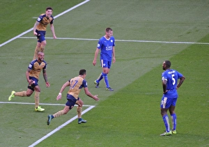 Images Dated 26th September 2015: Alexis Sanchez celebrates scoring his 1st goal, Arsenals 2nd. Leicester City 2