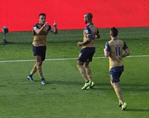Alexis Sanchez celebrates scoring his 2nd goal, Arsenals 3rd, with Theo Walcott