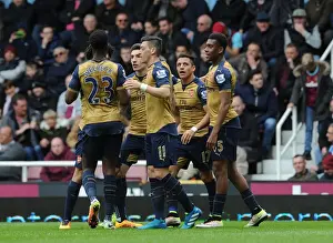 Alexis Sanchez celebrates scoring Arsenals 2nd goal. West Ham United 3: 3 Arsenal