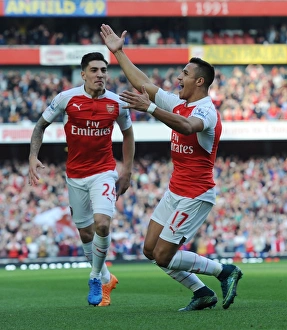 Arsenal V Manchester United 2015/16 Prints: Alexis Sanchez and Hector Bellerin: Arsenal's Dynamic Duo Celebrates First Goal Against Manchester United (2015/16)