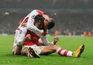Arsenal V Borussia Dortmund 2014-15 Prints: Alexis Sanchez and Kieran Gibbs Celebrate Arsenal's Goals Against Borussia Dortmund in the 2014-15 UEFA Champions