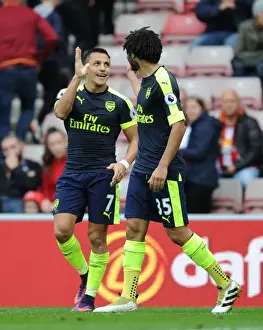 Sunderland V Arsenal 2016-17 Prints: Alexis Sanchez and Mohamed Elneny Celebrate Arsenal's Four-Goal Lead Over Sunderland (2016-17)