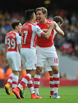 Arsenal V Hull City 2014-15 Prints: Alexis Sanchez and Nacho Monreal Celebrate First Goal: Arsenal vs Hull City