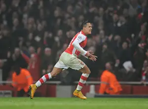 Arsenal V Borussia Dortmund 2014-15 Prints: Alexis Sanchez Scores Arsenal's Second Goal vs Borussia Dortmund in the UEFA Champions League (2014)