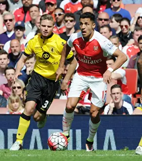 Arsenal V Aston Villa 2015-16 Prints: Alexis Sanchez Scores Dramatic Goal Past Aston Villa's Jordan Lyden in 2015-16 Premier League Showdown