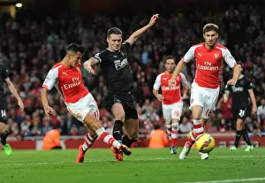 Arsenal V Burnley 2014/15 Prints: Alexis Sanchez Scores Dramatic Goal Past Jason Shackell in Arsenal's Victory over Burnley
