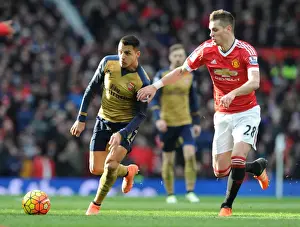 Manchester United V Arsenal 2015/16 Prints: Alexis Sanchez Surges Past Schneiderlin: Manchester United vs