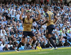 Manchester City V Arsenal 2105-16 Prints: Alexis Sanchez and Theo Walcott: Arsenal's Unstoppable Duo Celebrate Goals Against Manchester City (May 2016)