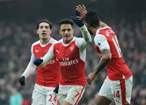 Alexis Sanchez and Theo Walcott Celebrate First Goal: Arsenal vs. Hull City, Premier League 2016-17