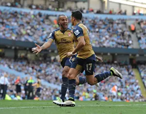 Manchester City V Arsenal 2105-16 Prints: Alexis Sanchez and Theo Walcott: Celebrating Arsenal's Goals Against Manchester City (May 2016)