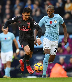 Manchester City V Arsenal 2017-18 Prints: Alexis Sanchez vs Fernandinho: Battle at the Etihad, Premier League 2017-18