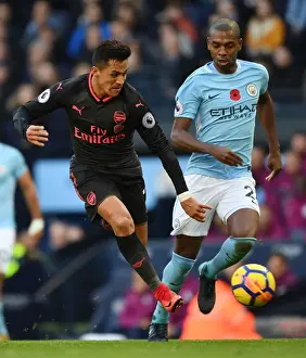 Manchester City V Arsenal 2017-18 Prints: Alexis Sanchez vs. Fernandinho: A Premier League Battle at the Etihad