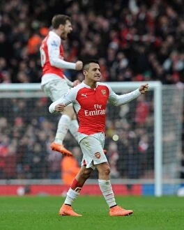 Images Dated 14th February 2016: Alexis Sanchez's Euphoric Celebration: Arsenal's Thrilling Victory over Leicester City in