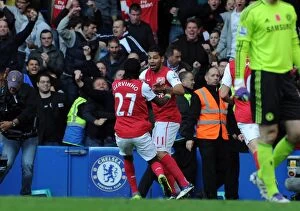 Images Dated 29th October 2011: Andre Santos celebrates scoring Arsenals 2nd goal with Gervinho. Chelsea 3: 5 Arsenal