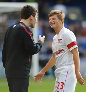 Chelsea V Arsenal 2010-11 Prints: Andrey Arsahvin jokes with Arsenal doctor Gary O Driscoll. Chelsea 2: 0 Arsenal