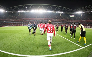 Arsenal v AZ Alkmaar 2009-10 Collection: Andrey Arshavin (Arsenal) walks out onto the Emirates Pitch